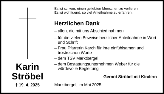 Traueranzeige von Karin Ströbel von Neustadt/ Scheinfeld/ Uffenheim