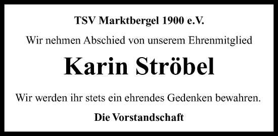 Traueranzeige von Karin Ströbel von Neustadt/ Scheinfeld/ Uffenheim