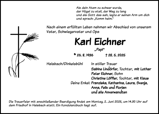 Traueranzeige von Karl Eichner von Dinkelsbühl/ Feuchtwangen