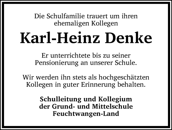 Traueranzeige von Karl-Heinz Denke von Dinkelsbühl/ Feuchtwangen