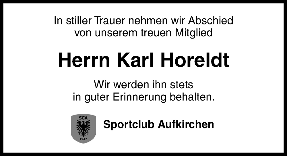  Traueranzeige für Karl Horeldt vom 31.05.2025 aus Dinkelsbühl/ Feuchtwangen