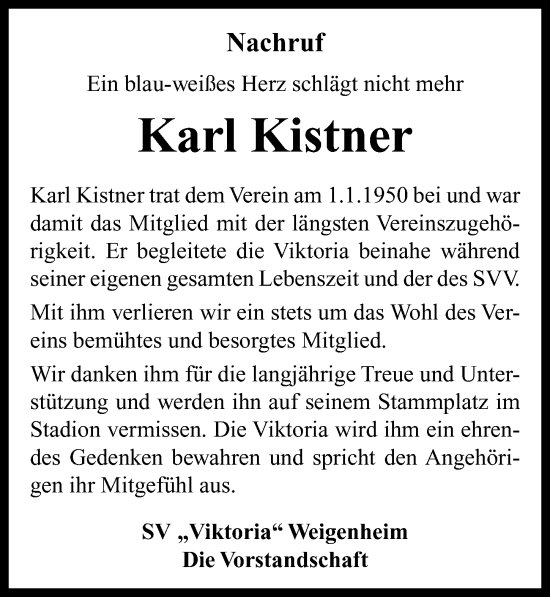 Traueranzeige von Karl Kistner von Neustadt/ Scheinfeld/ Uffenheim