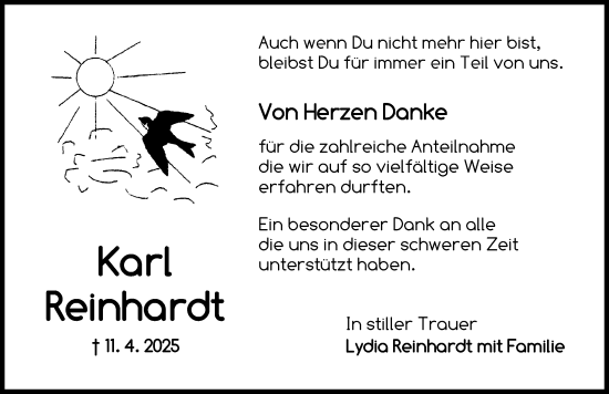 Traueranzeige von Karl Reinhardt von Dinkelsbühl/ Feuchtwangen