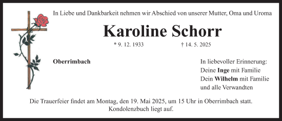 Traueranzeige von Karoline Schorr von Neustadt/ Scheinfeld/ Uffenheim