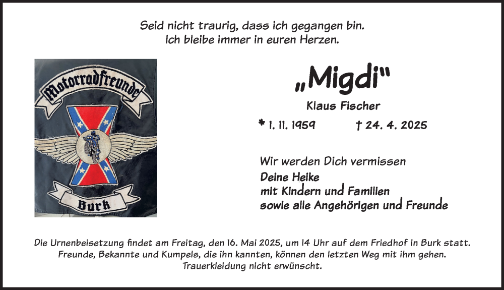  Traueranzeige für Klaus Fischer vom 15.05.2025 aus Dinkelsbühl/ Feuchtwangen