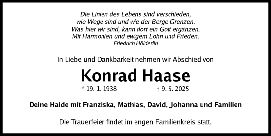 Traueranzeige von Konrad Haase von Neustadt/ Scheinfeld/ Uffenheim