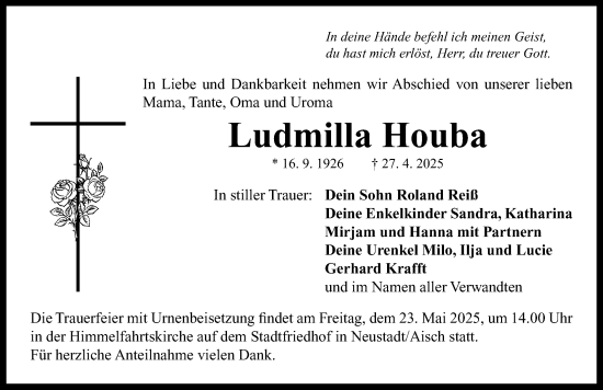 Traueranzeige von Ludmilla Houba von Neustadt/ Scheinfeld/ Uffenheim