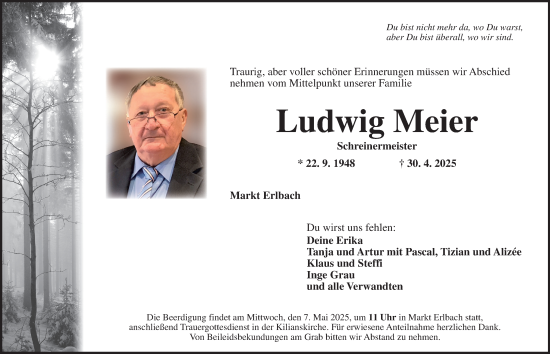 Traueranzeige von Ludwig Meier von Neustadt/ Scheinfeld/ Uffenheim