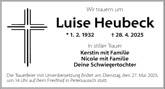 Traueranzeige von Luise Heubeck von Ansbach