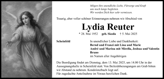 Traueranzeige von Lydia Reuter von Neustadt/ Scheinfeld/ Uffenheim
