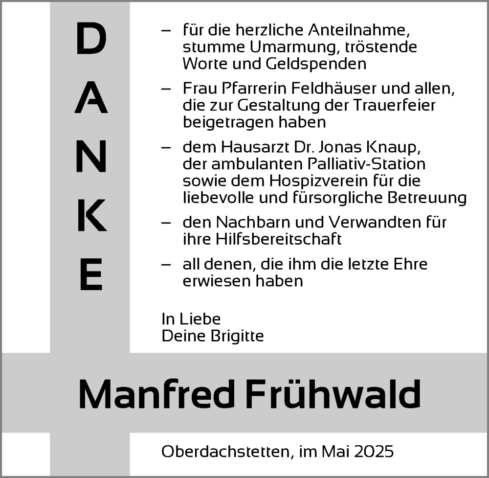  Traueranzeige für Manfred Frühwald vom 17.05.2025 aus Ansbach