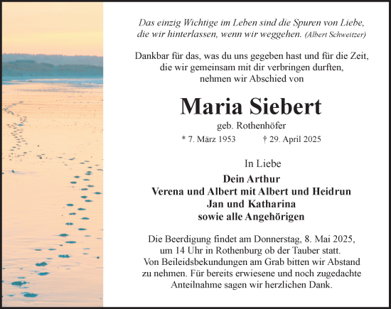 Traueranzeige von Maria Siebert von Rothenburg
