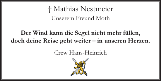 Traueranzeige von Mathias Nestmeier von Neustadt/ Scheinfeld/ Uffenheim