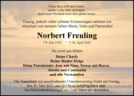 Traueranzeige von Norbert Freuling von Rothenburg