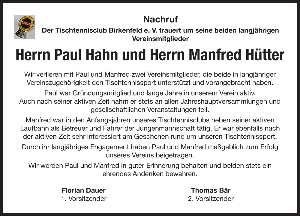  Traueranzeige für Paul Hahn vom 02.05.2025 aus Neustadt/ Scheinfeld/ Uffenheim