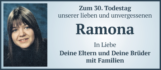 Traueranzeige von Ramona  von Ansbach