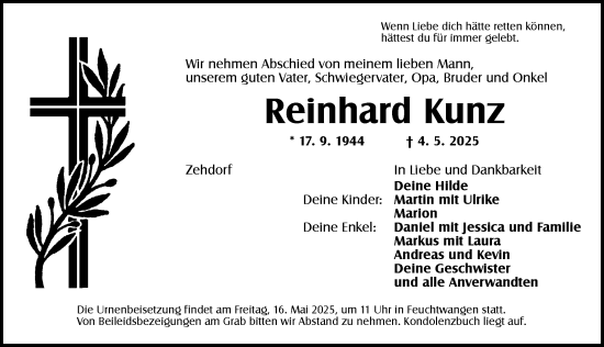 Traueranzeige von Reinhard Kunz von Dinkelsbühl/ Feuchtwangen
