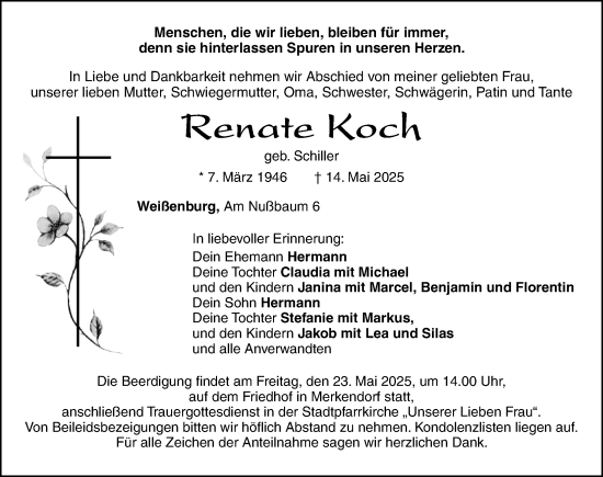 Traueranzeige von Renate Koch von Ansbach