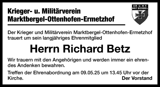 Traueranzeige von Richard Betz von Neustadt/ Scheinfeld/ Uffenheim