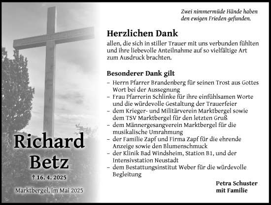 Traueranzeige von Richard Betz von Neustadt/ Scheinfeld/ Uffenheim