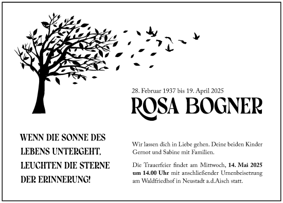 Traueranzeige von Rosa Bogner von Neustadt/ Scheinfeld/ Uffenheim