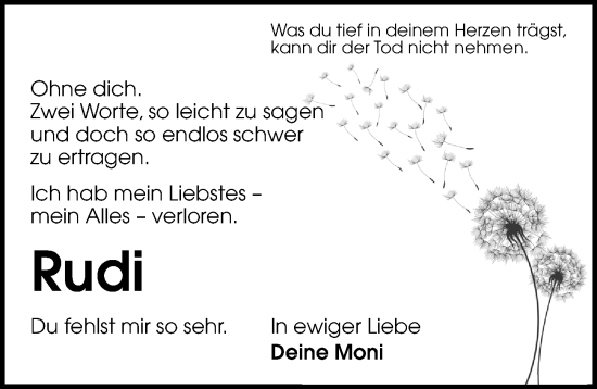 Traueranzeige von Rudi Waßer von Ansbach