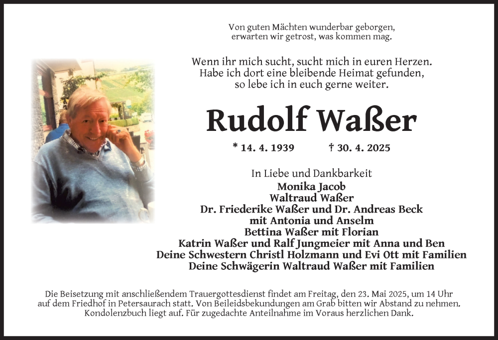  Traueranzeige für Rudolf Waßer vom 20.05.2025 aus GE