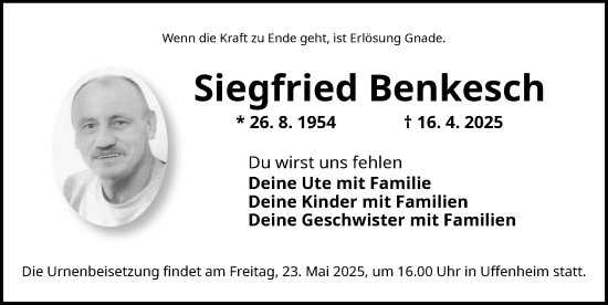 Traueranzeige von Siegfried Benkesch von Rothenburg