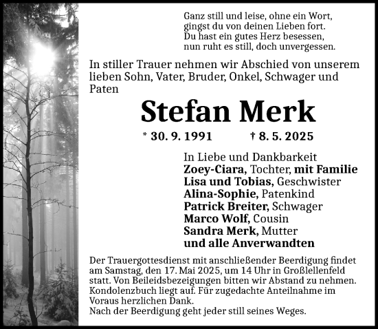 Traueranzeige von Stefan Merk von Dinkelsbühl/ Feuchtwangen