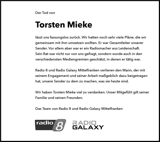 Traueranzeige von Torsten Mieke von GE