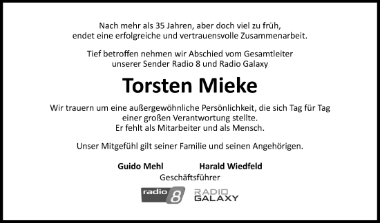 Traueranzeige von Torsten Mieke von GE