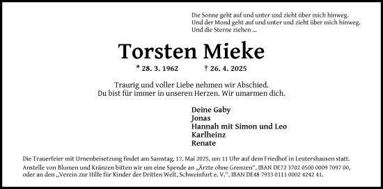 Traueranzeige von Torsten Mieke von GE
