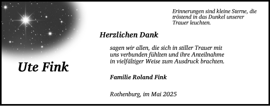 Traueranzeige von Ute Fink von Rothenburg