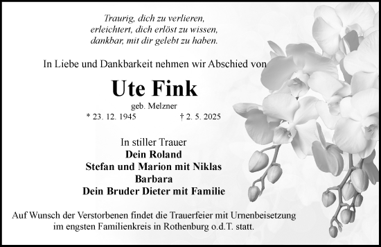 Traueranzeige von Ute Fink von Rothenburg