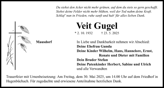 Traueranzeige von Veit Gugel von Neustadt/ Scheinfeld/ Uffenheim