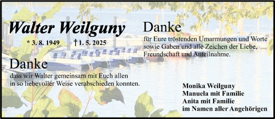Traueranzeige von Walter Weilguny von Dinkelsbühl/ Feuchtwangen