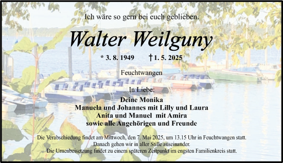 Traueranzeige von Walter Weilguny von Dinkelsbühl/ Feuchtwangen