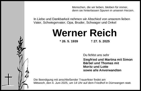 Traueranzeige von Werner Reich von Dinkelsbühl/ Feuchtwangen
