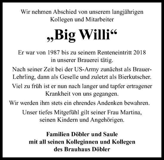 Traueranzeige von Wiiliam  Blagg von Neustadt/ Scheinfeld/ Uffenheim