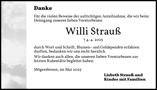 Traueranzeige von Willi Strauß von Dinkelsbühl/ Feuchtwangen