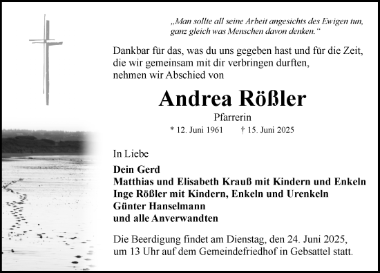 Traueranzeige von Andrea Rößler von Rothenburg