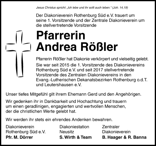 Traueranzeige von Andrea Rößler von Rothenburg