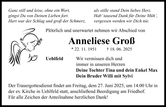 Traueranzeige von Anneliese Groß von Neustadt/ Scheinfeld/ Uffenheim