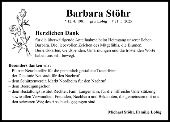 Traueranzeige von Barbara Stöhr von Neustadt/ Scheinfeld/ Uffenheim