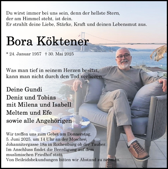 Traueranzeige von Bora Köktener von Rothenburg