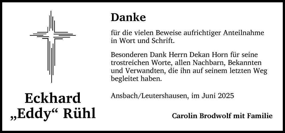  Traueranzeige für Eddy Rühl vom 21.06.2025 aus Ansbach