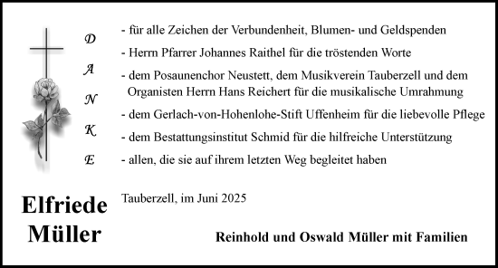 Traueranzeige von Elfriede Müller von Rothenburg