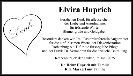 Traueranzeige von Elvira Huprich von Rothenburg
