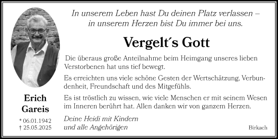Traueranzeige von Erich Gareis von Neustadt/ Scheinfeld/ Uffenheim