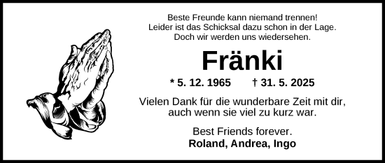 Traueranzeige von Fränki  von Neustadt/ Scheinfeld/ Uffenheim